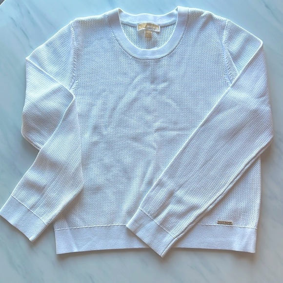 NWT MICHAEL Michael Kors Open Knit Crew Neck Long Sleeve Sweater White Size XL - Picture 4 of 9